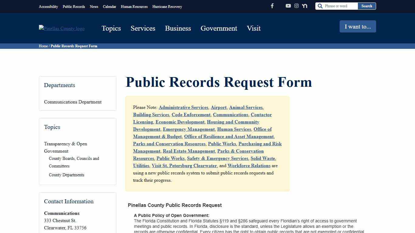 Public Records Request Form - Pinellas County